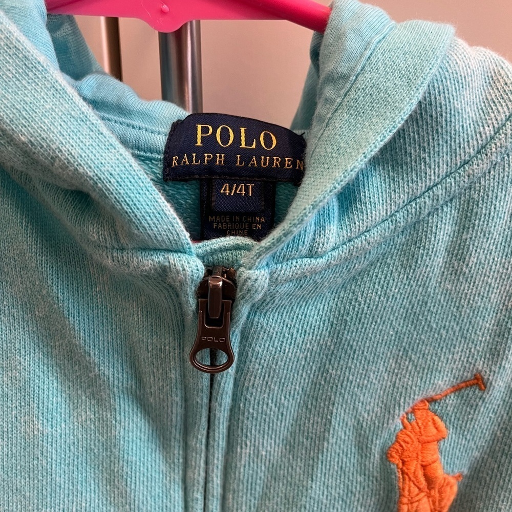 POLO size 4/4T aqua slip up hooded sweatshirt - Picture 5 of 7